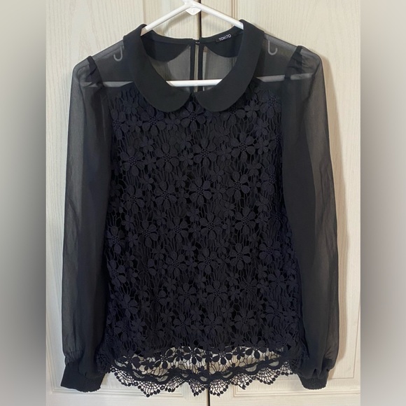 Tokito black lace blouse with chiffon long sleeves - Picture 1 of 6